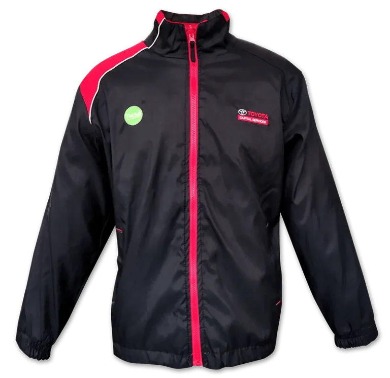 Custom-made red and black work shirt featuring logo on the chest manufactured by CY Uniform in Malaysia