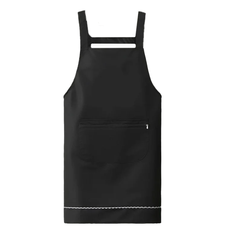 Custom-made black apron with front pocket manufactured by CY Uniforms in Malaysia