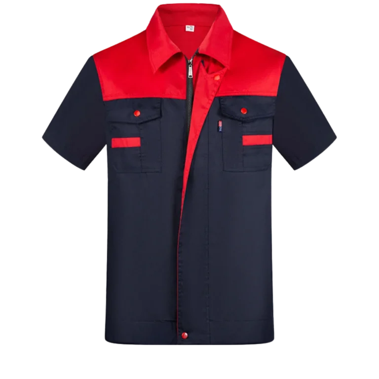 Custom-made red and black work shirt featuring zip for men in Malaysia