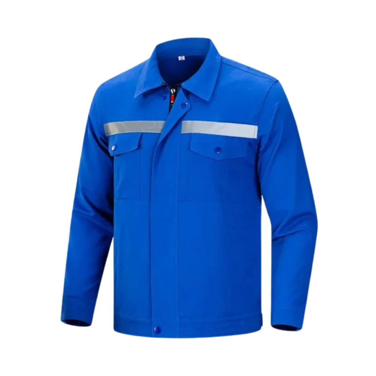 Custom-made blue workwear uniform featuring two practical pockets manufactured by CY Uniform in Malaysia
