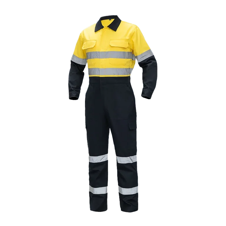 Custom-made yellow and black coveralls manufactured by CY Uniforms in Malaysia