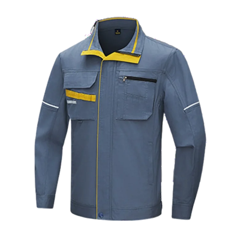 Custom-made blue and yellow workwear uniform manufactured by CY Uniform in Malaysia