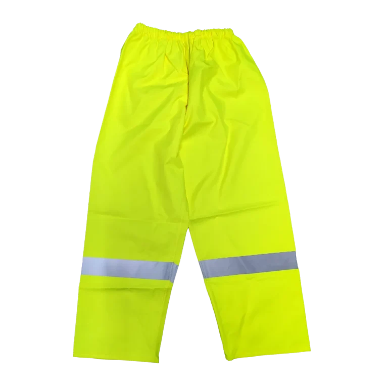 Custom-made yellow safety pants featuring reflective tape designed for work uniforms in Malaysia