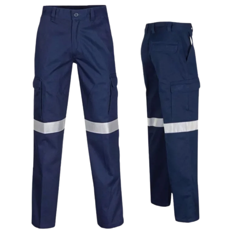 Front and side view of a custom-made blue pant for work uniform in Malaysia