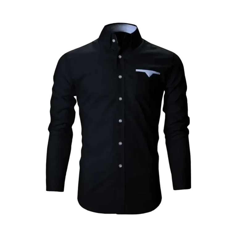 Custom-made black shirt featuring a white pocket on the chest manufactured by CY Uniform in Malaysia