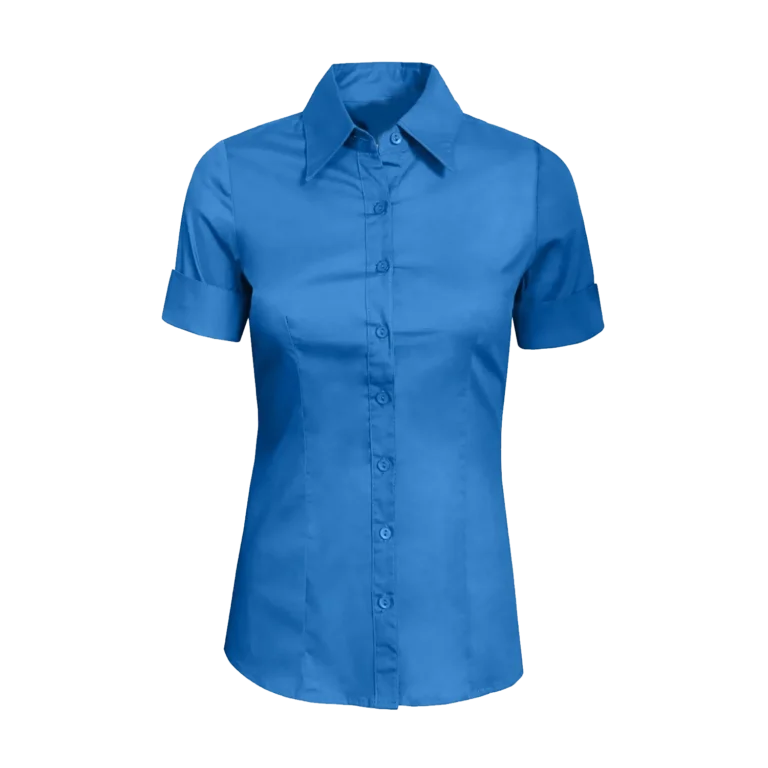 Custom-made blue short sleeve shirt for women manufactured by CY Uniform in Malaysia