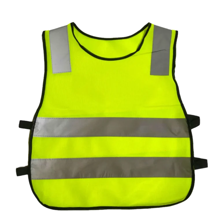Back view of custom-made yellow vest featuring reflective stripes manufactured by CY Uniforms in Malaysia