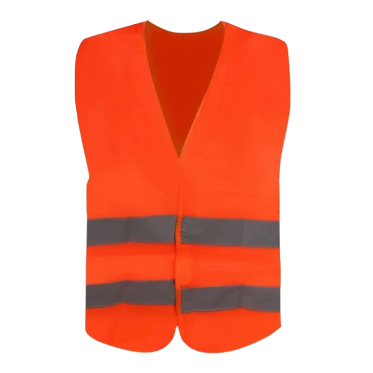 Custom-made red vest featuring reflective stripes designed for workwear uniforms in Malaysia