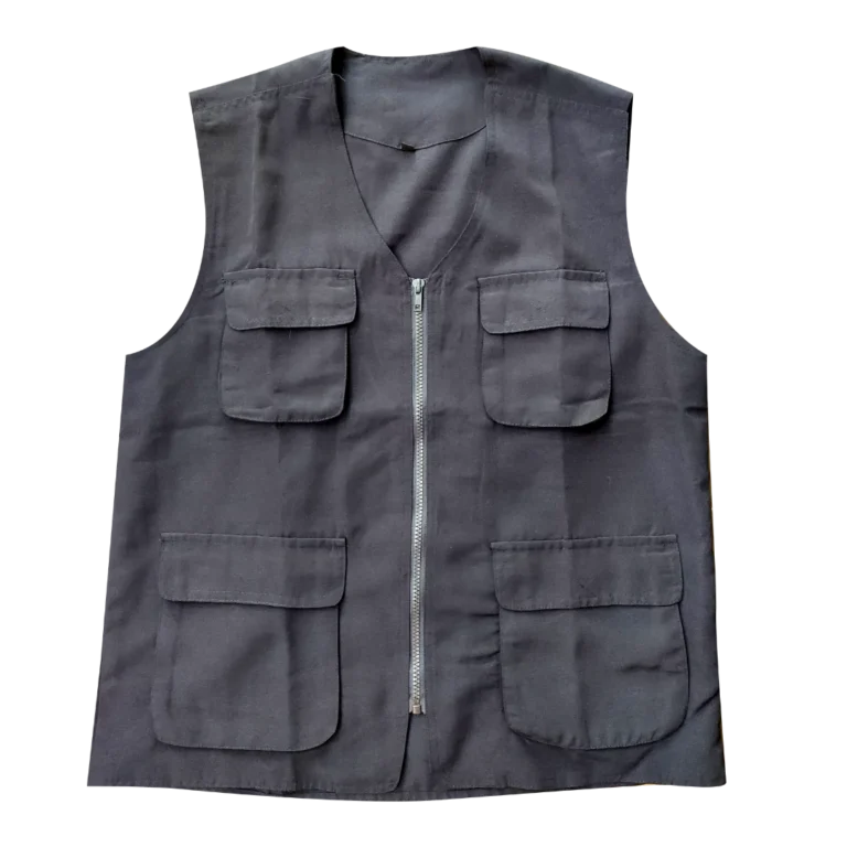 Custom-made vest featuring front pockets and zippers designed for stylish uniforms in Malaysia